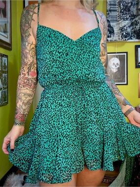 Blue Rain Teal and Black Leopard Print Romper Dress X Small